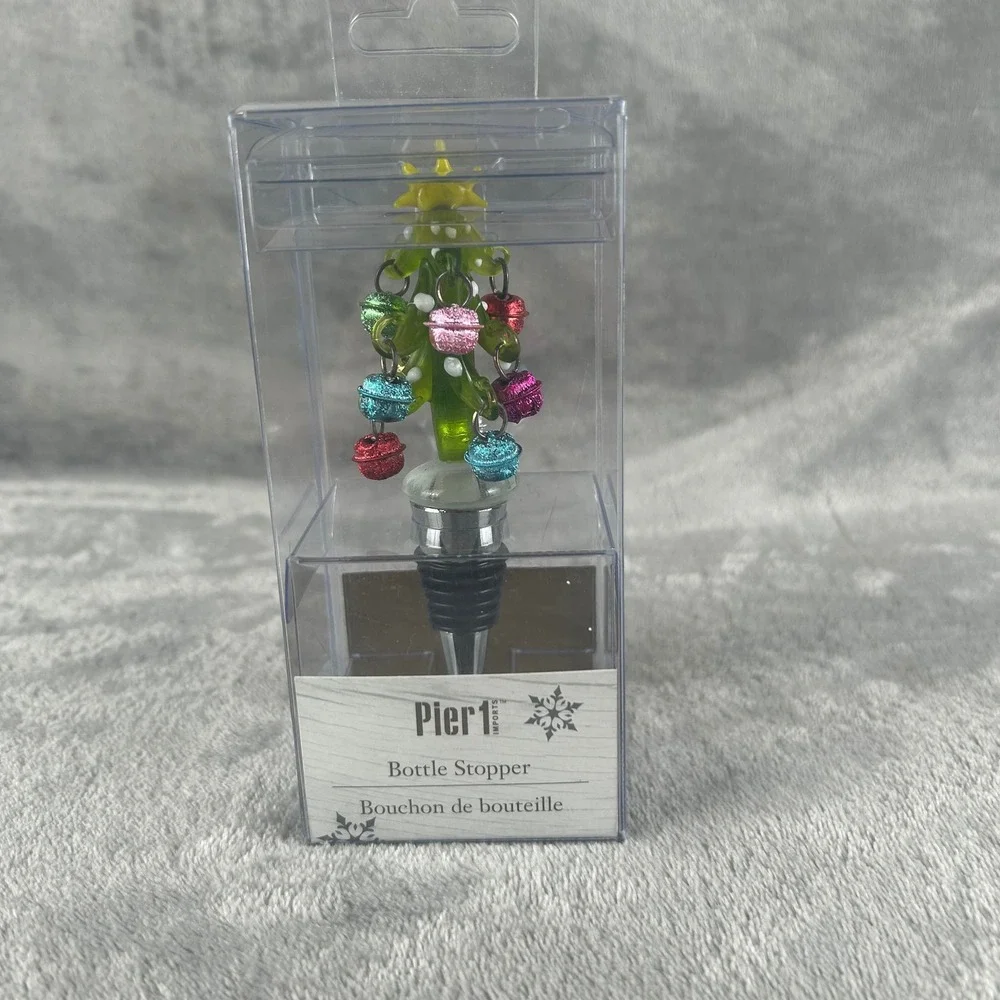 Pier 1 Imports Christmas Tree Bottle Stopper Glass Bell Ornaments Holiday Decor